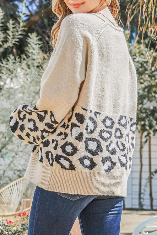 Comfy Wild Knit Crew Neck Leopard Print Sweater-MXSTUDIO.COM