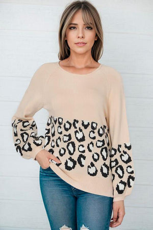 Comfy Wild Knit Crew Neck Leopard Print Sweater-MXSTUDIO.COM