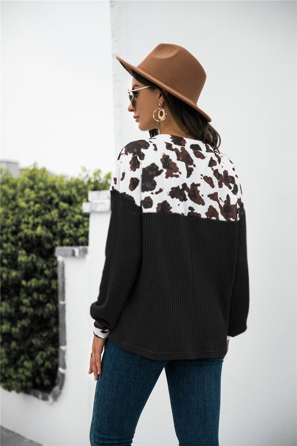 Commanding Look Black Waffle Knit Sweatshirt - MXSTUDIO.COM