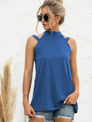 Commanding Look Cutout Mock Neck Tank Top - MXSTUDIO.COM