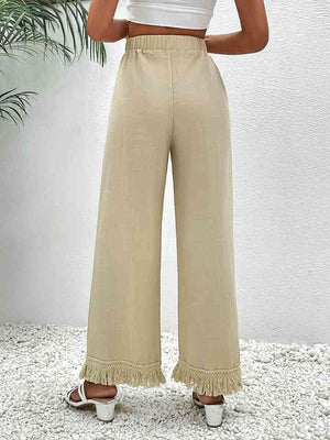 Confidence-Boosting Cream Fringe Wide Leg Pants - MXSTUDIO.COM