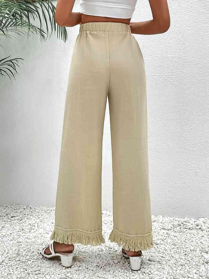 Confidence-Boosting Cream Fringe Wide Leg Pants - MXSTUDIO.COM