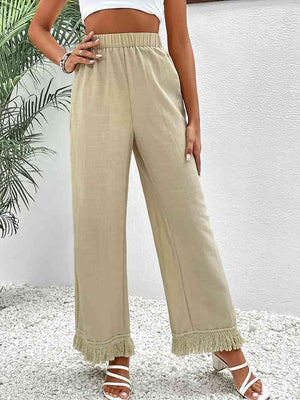 Confidence-Boosting Cream Fringe Wide Leg Pants - MXSTUDIO.COM