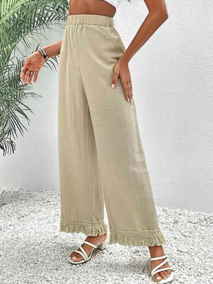 Confidence-Boosting Cream Fringe Wide Leg Pants - MXSTUDIO.COM