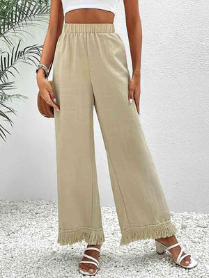 Confidence-Boosting Cream Fringe Wide Leg Pants - MXSTUDIO.COM