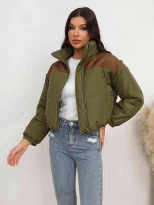Conquer The Cold Zip-Up Army Green Puffer Jacket - MXSTUDIO.COM