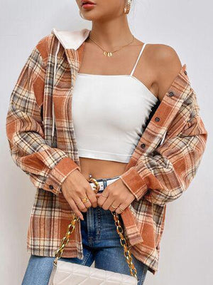 Consistently In Style Button Down Plaid Hooded Jacket-MXSTUDIO.COM