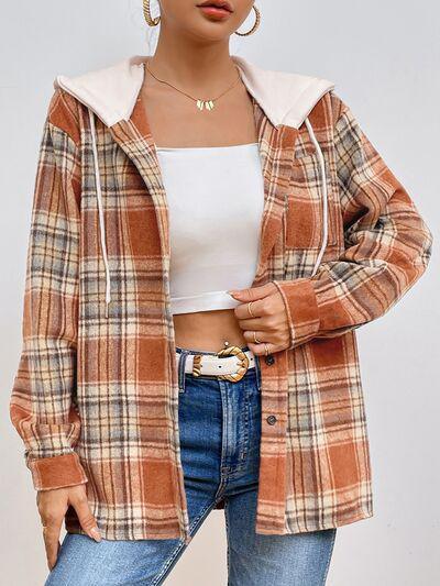 Consistently In Style Button Down Plaid Hooded Jacket-MXSTUDIO.COM