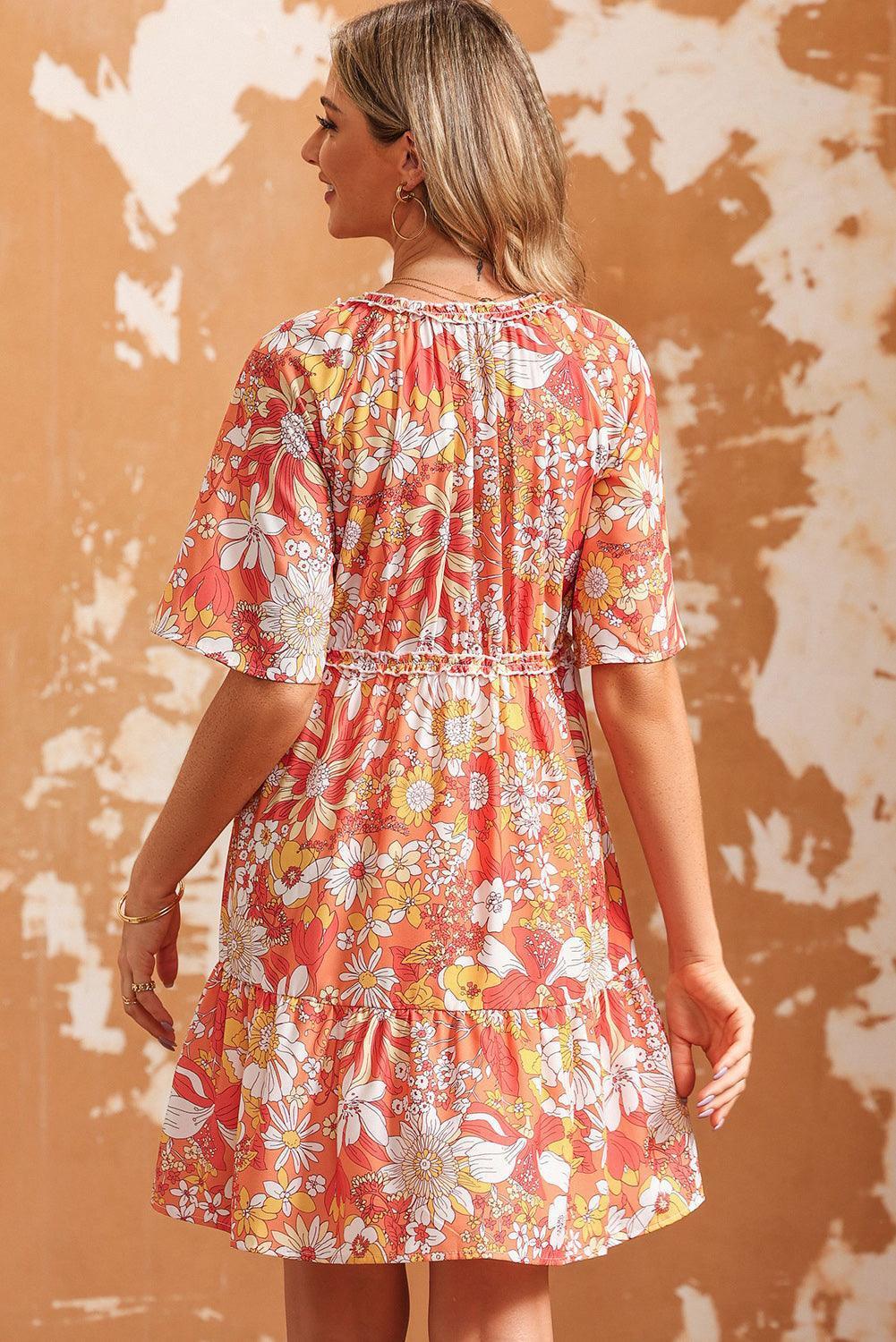 Contagious Charm Orange Floral Mini Dress - MXSTUDIO.COM
