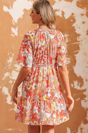 Contagious Charm Orange Floral Mini Dress - MXSTUDIO.COM