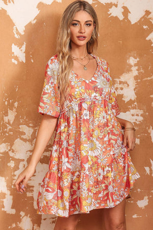 Contagious Charm Orange Floral Mini Dress - MXSTUDIO.COM