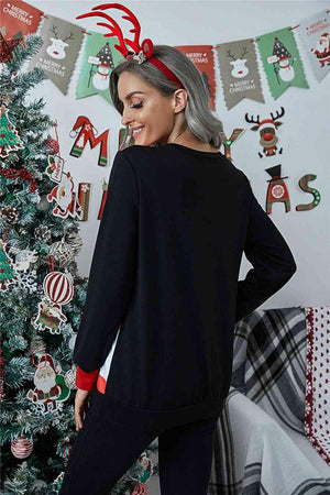 Contrast Long Sleeve Merry Christmas Sweatshirt-MXSTUDIO.COM
