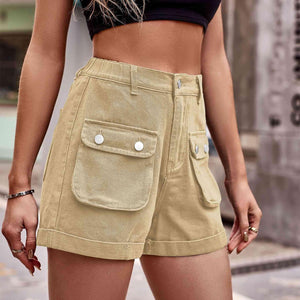 Conveniently Chic Denim High Waisted Cargo Shorts - MXSTUDIO.COM