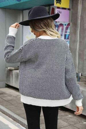 Cool Air Ensemble Chevron Button Up Cardigan - MXSTUDIO.COM