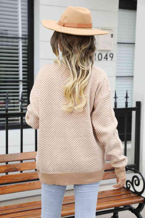 Cool Air Ensemble Chevron Button Up Cardigan - MXSTUDIO.COM