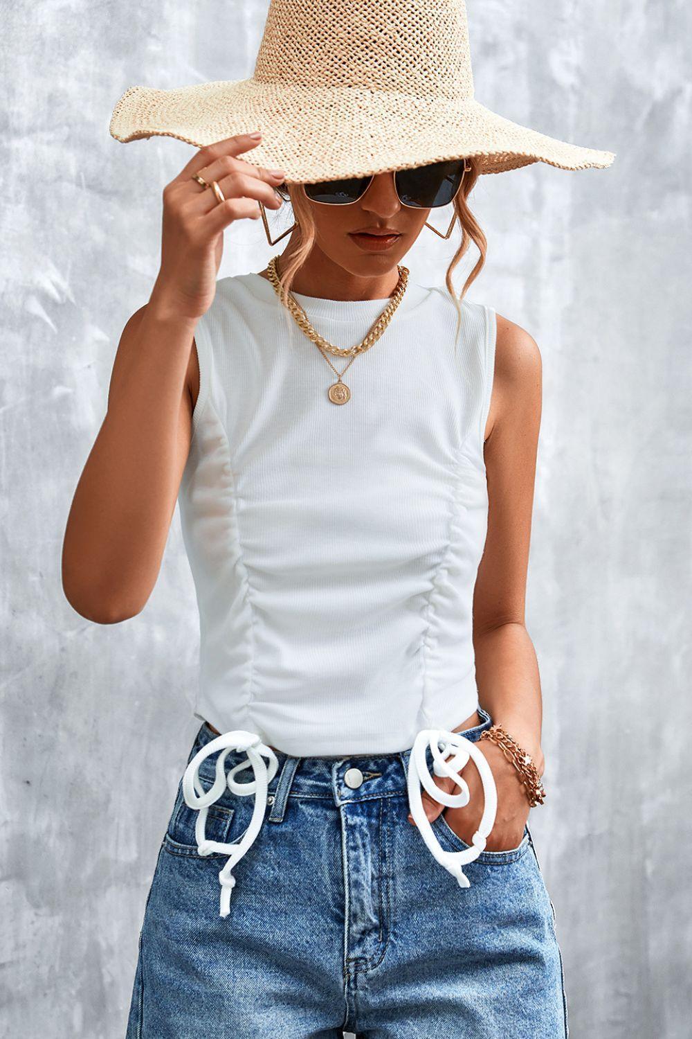 Cool Chick White Drawstring Tank Top - MXSTUDIO.COM