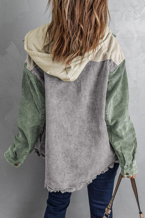 Cool Hooded Shacket with Frayed Hem - MXSTUDIO.COM