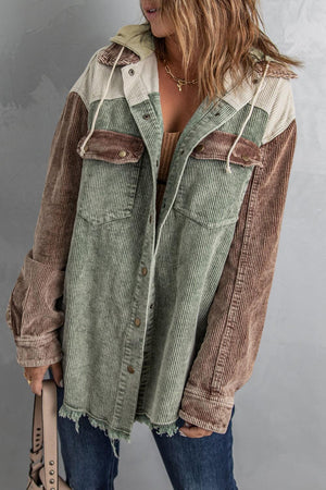 Cool Hooded Shacket with Frayed Hem - MXSTUDIO.COM