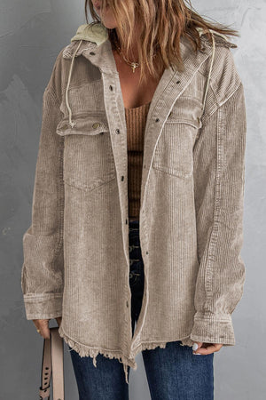 Cool Hooded Shacket with Frayed Hem - MXSTUDIO.COM