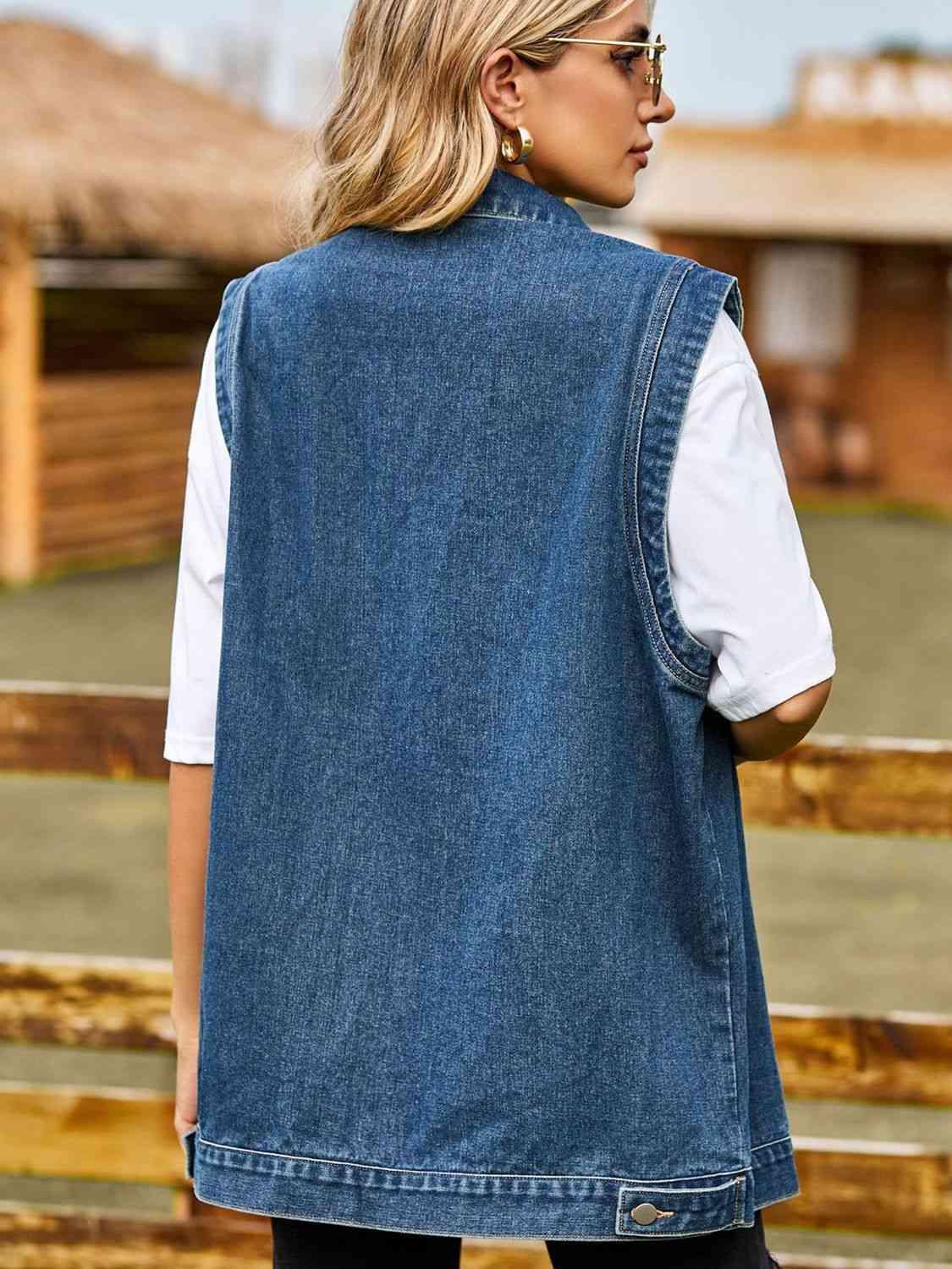 Cool Layer Sleeveless Denim Button Up Vest - MXSTUDIO.COM