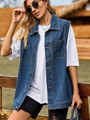 Cool Layer Sleeveless Denim Button Up Vest - MXSTUDIO.COM