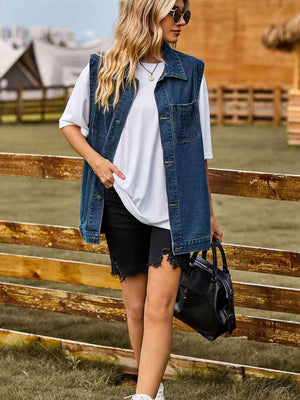 Cool Layer Sleeveless Denim Button Up Vest - MXSTUDIO.COM