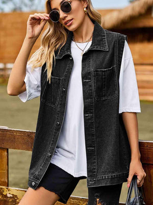 Cool Layer Sleeveless Denim Button Up Vest - MXSTUDIO.COM