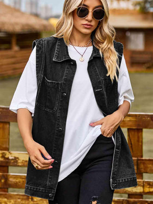 Cool Layer Sleeveless Denim Button Up Vest - MXSTUDIO.COM