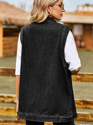Cool Layer Sleeveless Denim Button Up Vest - MXSTUDIO.COM