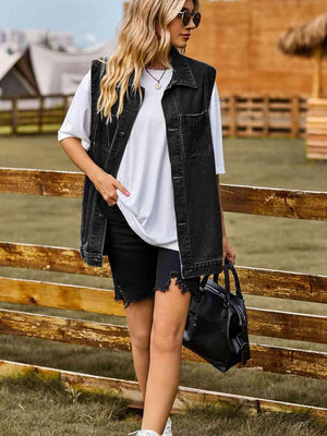 Cool Layer Sleeveless Denim Button Up Vest - MXSTUDIO.COM
