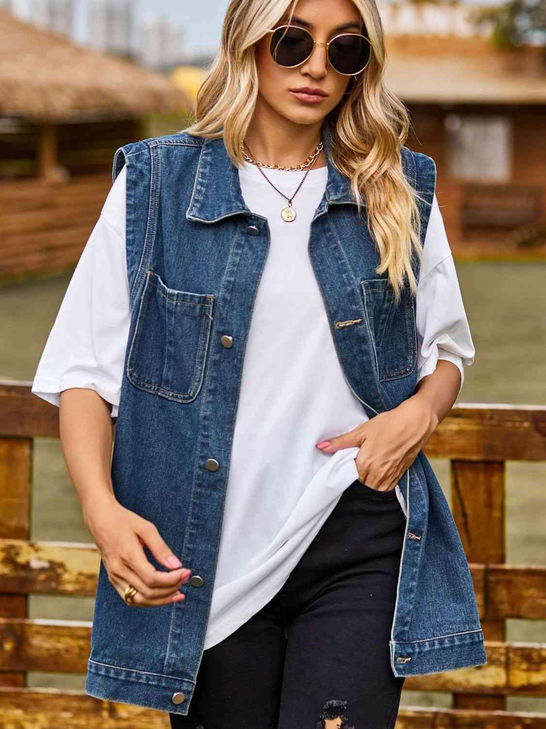 Cool Layer Sleeveless Denim Button Up Vest - MXSTUDIO.COM