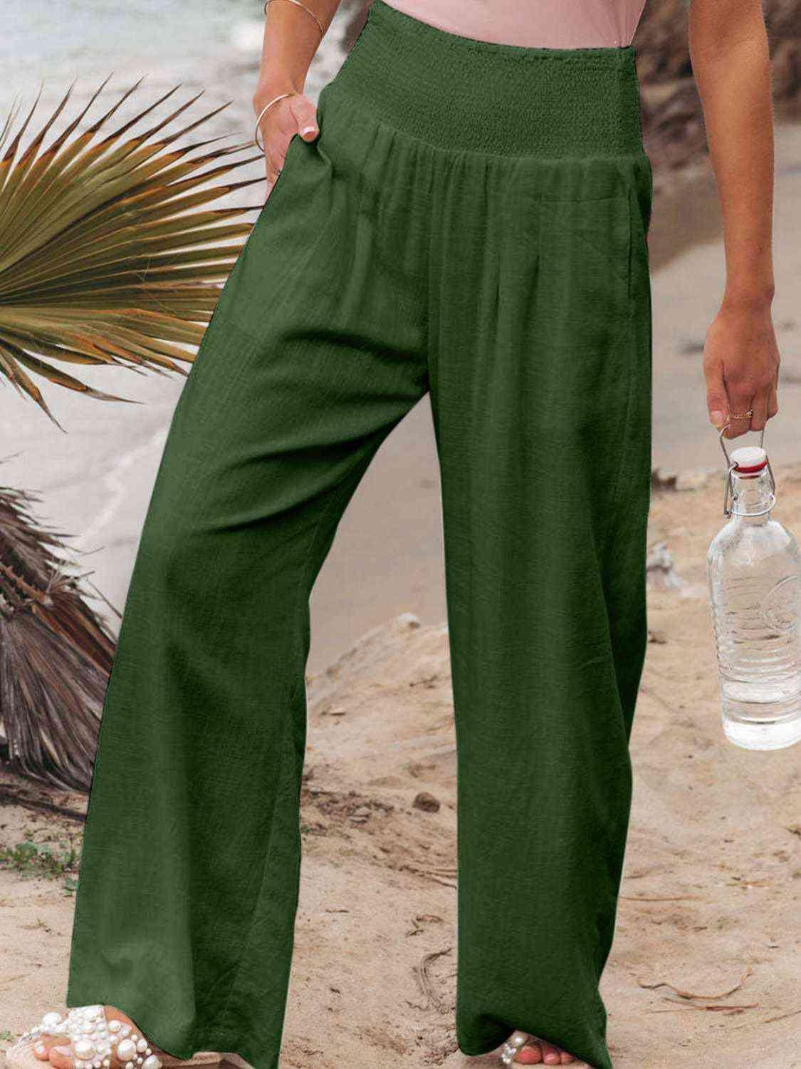 Cotton Smocked Waist Wide Leg Pants - MXSTUDIO.COM
