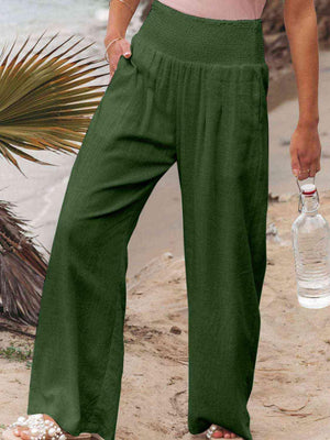 Cotton Smocked Waist Wide Leg Pants - MXSTUDIO.COM