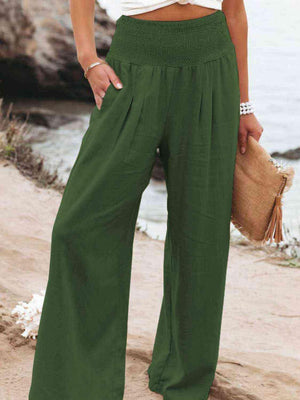 Cotton Smocked Waist Wide Leg Pants - MXSTUDIO.COM