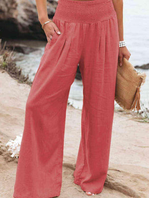 Cotton Smocked Waist Wide Leg Pants - MXSTUDIO.COM