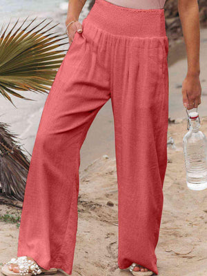 Cotton Smocked Waist Wide Leg Pants - MXSTUDIO.COM