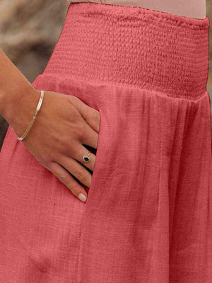 Cotton Smocked Waist Wide Leg Pants - MXSTUDIO.COM