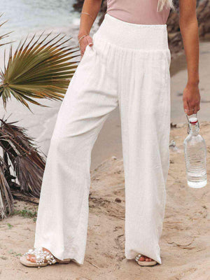Cotton Smocked Waist Wide Leg Pants - MXSTUDIO.COM