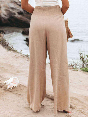 Cotton Smocked Waist Wide Leg Pants - MXSTUDIO.COM