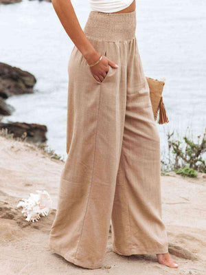 Cotton Smocked Waist Wide Leg Pants - MXSTUDIO.COM