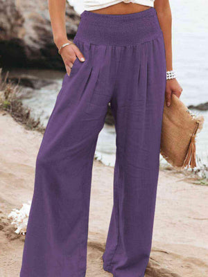 Cotton Smocked Waist Wide Leg Pants - MXSTUDIO.COM