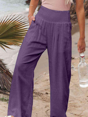 Cotton Smocked Waist Wide Leg Pants - MXSTUDIO.COM