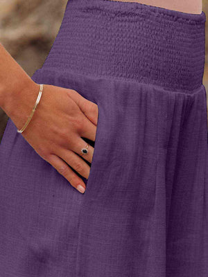 Cotton Smocked Waist Wide Leg Pants - MXSTUDIO.COM