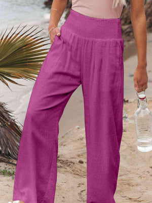 Cotton Smocked Waist Wide Leg Pants - MXSTUDIO.COM