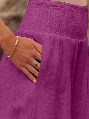 Cotton Smocked Waist Wide Leg Pants - MXSTUDIO.COM