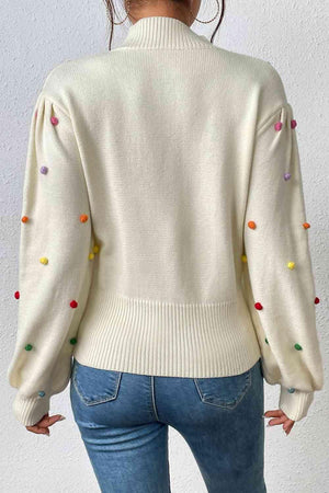 Cozy Aesthetic Mock Neck Pom-Pom Sweater-MXSTUDIO.COM