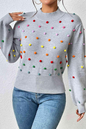 Cozy Aesthetic Mock Neck Pom-Pom Sweater-MXSTUDIO.COM