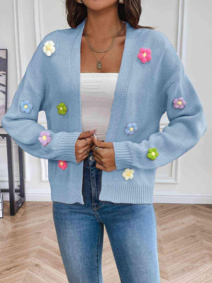 Cozy Aesthetic Open Front Floral Knit Cardigan-MXSTUDIO.COM