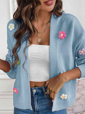 Cozy Aesthetic Open Front Floral Knit Cardigan-MXSTUDIO.COM