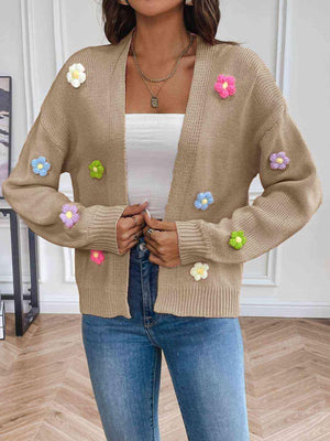 Cozy Aesthetic Open Front Floral Knit Cardigan-MXSTUDIO.COM